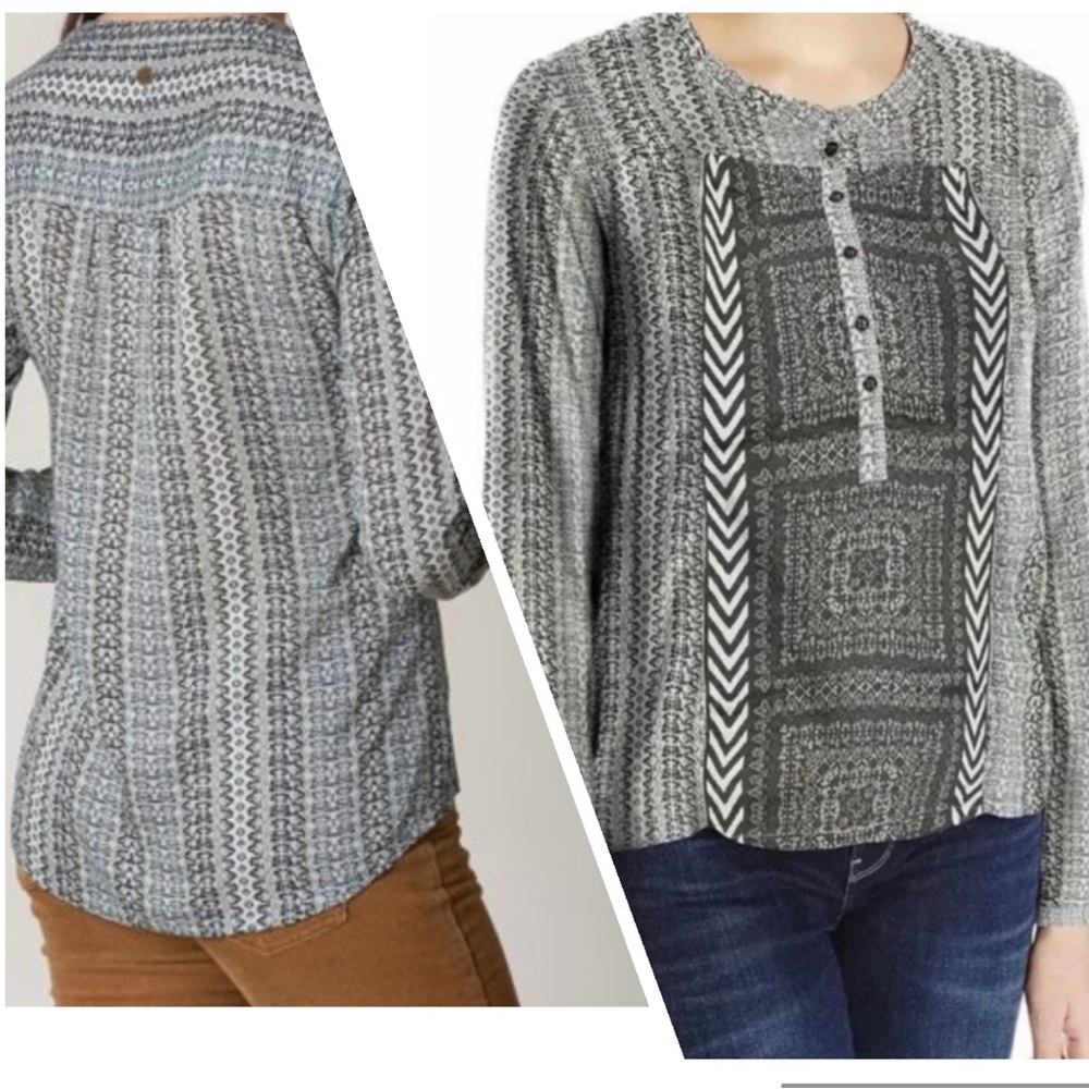 Prana Black, Gray and White Inka Modal Henley Shirt Size Small